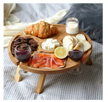 Drevené vonkajšie prenosné tabuľky, piknik skladacie vína stolové, borovicové drevo vína stolové, prenosné kruhové námestie piknikový stôl