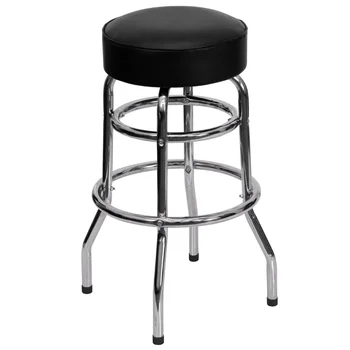 Flash Nábytok Bruno Dvojitý Krúžok Chrome barová stolička s Čiernou Sídlo prízvuk stoličky nábytok