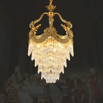 Francúzsky Mosadz Crystal Luxusné Osvetlenie Jedáleň Dekorácie, Závesné Prívesok Lampa Európskej Vstupnej Chodby Medi Luster