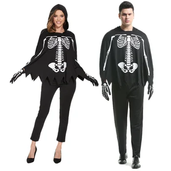 Halloween Fáze Výkonu Strašidelné Zombie Kostra Upír Pár Kostým Mexickej Deň Mŕtvych Lebky Zamaskovať Cosplay Šaty