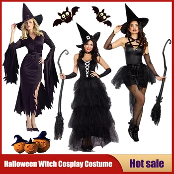 Halloween Čarodejnice Kostýmy, Sexy Fantasy Pre Dospelých Black Sprievodca Cosplay Oblečenie Maškaráda Karneval Party Výkon Šaty Pre Ženy
