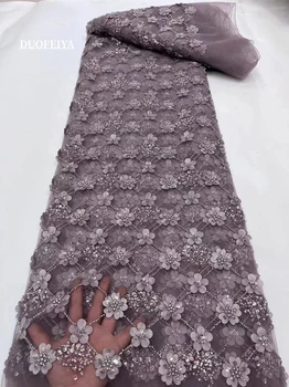 High-End Luxusný Afriky 3D Perličiek Čipky Textílie 2023 Vysokej Kvality Nigérijský Flitrami francúzsky Tylu Textílie Materiál Pre Svadobné Party