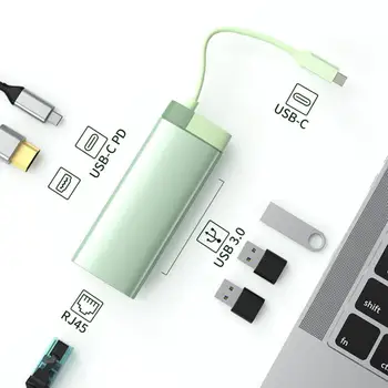 Hub Extender Robustný Gigabit Ethernet Kompaktné 6 v 1, USB, C Dongle Adaptér Office Príslušenstvo
