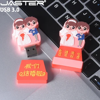 JASTER USB 3.0 flash disky Naše svadobné Pero jednotky Roztomilý Kreslený Memory stick Na uviazať uzol U disku 128 gb 64 gb Hi-Speed USB stick