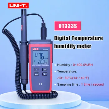 JEDNOTKA UT333S Mini Teplota Vlhkosť Meter bezkontaktné Vonkajší Teplomer Vlhkomer Preťaženie Indikácia na LCD Podsvietenie