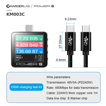 KM003C ChargerLAB NAPÁJANIA Z USB PD3.1 Protokolu PPS 50 6A Rozsah Duálne Typ-C, USB Kapacita Tester