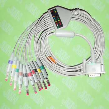 Kompatibilné s Philips(HP) M1772A,M3703C, M2462A EKG 10 viesť,Jedno-kus EKG kábel a leadwires,15 KOLÍKOVÝ,4.0 red Banán,IEC alebo AHA.