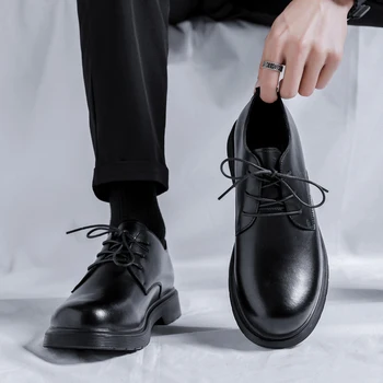 Kórejská verzia Britský štýl jednoduchý formálny topánky popruhy bežné kolo hlavy kožené topánky