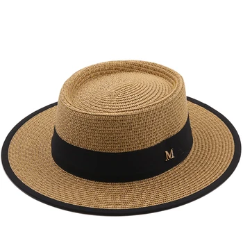 letné slnko klobúk dámy módne dievča slamený klobúk stuhou luku pláž hat bežné trávy plochou strechou, panamský klobúk kosti dámske clonu spp