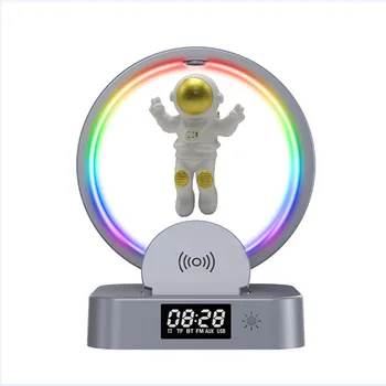 Lietanie Astronaut Bluetooth Reproduktor Podporu Bezdrôtového Nabíjania S FM/ Čas/ TF Hrať a RGB Atmosféru Svetla Telefón Stojan