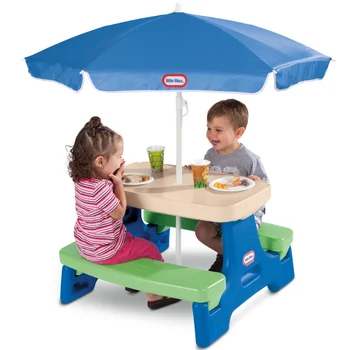 Little Tikes Jednoduché Ukladanie Jr. Piknikový Stôl s Dáždnikom, Blue & Green - Hrať Stolný s Dáždnikom, pre Deti