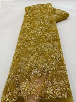 Luxusné Afriky Ručné Korálky Čipky Textílie 2023 Vysokej Kvality Francúzsko Vyšívané Flitrami Čipky Textílie Pre Svadobné Šaty