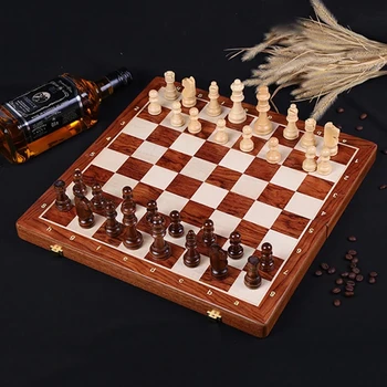 Luxusný 4 Queens Drevený Šach Stolný Dosková Hra Kráľ Výška 80 mm Šachové Figúrky Šach Hra 39*39 cm Mahagón Šachovnici