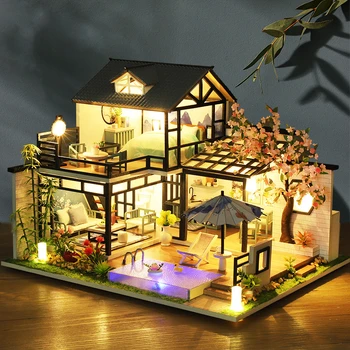 Miniatúrne Nábytok Model HOBBY Ručné domček pre bábiky Auta Darček Pre Deti, Dospelých, Čínsky Retro Architektúry Vila Záhrada