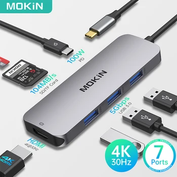 MOKiN USB C Hub 7 V 1 Multiports USB C Rozbočovač Na USB 3.0 HDMI 100W PD Adaptéry SD/TF USB napájací Adaptér pre MacBook Pro/Vzduch Typ C Hub