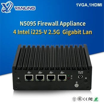 N5095 Micro Firewall Spotrebič 4 Intel i225-V 2,5 G Lan bez ventilátora Pfsense Mini PC 1VGA 1HD Sieť Brány Mäkké Router TPM2.0
