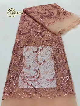 Najnovšie Luxusné francúzske Výšivky Ženícha Čipky Textílie Afriky Nigérijský S Flitrami Textílie Pre Svadobné Šaty CD-6608