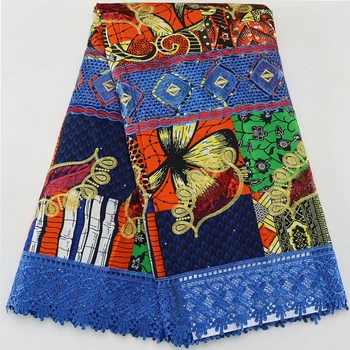 Najnovšie MultiColor Afriky Ankara Vosk Voile Textílie 2023 Nigérijský Kamene Čistej Tkaniny S Guipure Kábel Čipky Textílie Pre Ženy Šaty