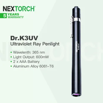 Nextorch Dr. K3UV Ultrafialové Ray Penlight, Anti-slip, Malé Užitočné, 365nm UV Svetlo s Jemným Lese Skla pre Presnú Detekciu