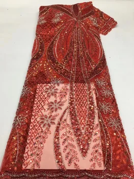 Nigérijský 2023 Ťažké Ručné Korálky Tylu Čipky Textílie Afriky Luxusné Flitrami Pearl Textílie, Móda Pre Ženy, Nevesty Šaty, Šitie