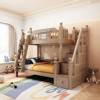 Nordic pribrala dreva, vosku, oleja masívneho dreva poschodová posteľ vysoká a nízka posteľ detí dvojúrovňový 1,2 m rebrík skrinky horné a dolné bu