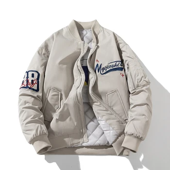 Nové Módne Kapucňou Baseball Jacket Muži Ženy Hip Hop List Vzor Výšivky Streetwear Retro Bombardér Čierna Béžová Kabát #888