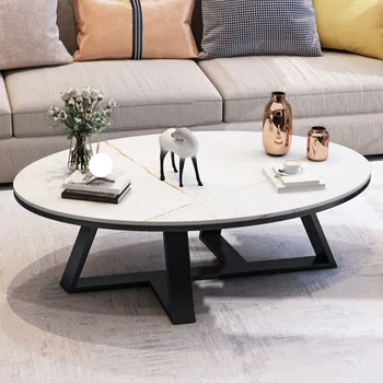 Nové Svetlo Luxusné Celého Tela Rock Kamennú Dosku Čaj Stôl Nábytok Do Obývacej Izby Protizrážkové Arc Design Elipsy Teapoy