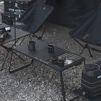 Outdoor Camping Čiernej IGT Tabuľka Prenosné kolo Piknikový Stôl Multifunkčné Hliníkovej Zliatiny Skladací Stôl Buniek Palube Sady