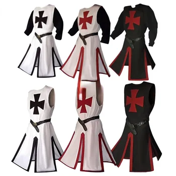 Plus Veľkosť Mužov Stredoveké Cosplay Rúcha Templar Rytier Crusader Surcoat Dlhý Rukáv, Krátke Topy Reenactment Kostým
