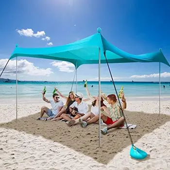 Plážový Stan Slnku Útulku Slnečník, UPF50+ Plážový Prístrešok pre 4 Osoby, Jednoduché Nastavenie, Prenosné Camping Slnečné Prístrešie Tieň na Pláži, Pic