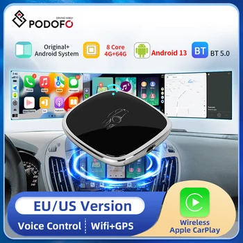 Podofo Bezdrôtový Carplay Ai Box Android Auto Adaptér Carplay Mini Box Android13 4+64 G Pre automobily s OEM CarPlay Pre Toyota, Hyundai