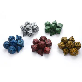 Polyhedral Kocky Nastaviť Farby Čísla Pre DND RPG Stolové Hry Vyrezávané Vzor Dice Set