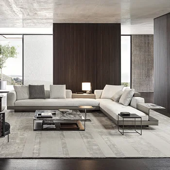 Prispôsobený taliansky minimalistický bavlny a ľanu gauč dizajnér luxusné villa obývacia izba rohu technológie kožená sedačka zmes