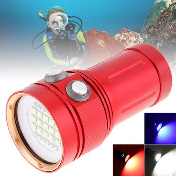 Profesionálne Potápačské Baterka Červená Podvodné 100m Potápanie Video Svetlo 150W 8000LM 15 L2 + 6 Červená + 6, Modré LED Ponoriť Baterky Lampy