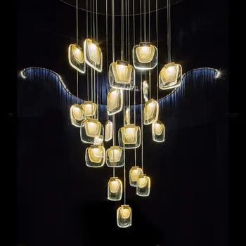 Prívesok Lampa Led Umenie Luster Svetlá Izba Dekor Jedinečný Quicksand Dizajn Moderný Schody Luxusný Lesk Zlata Villa Foyer Zavesenie