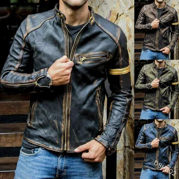 Pánske Kožené Sako Európske a Americké Oblečenie pre Mužov Mužov Mládež Stand-up Golier Punk Mužov Kožená Bunda na Motocykel