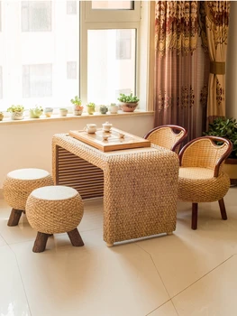 Ratanový čaj stôl stoličky tri-kus kombinácia stôl obývacia izba moderný jednoduchý kung fu čaj stôl