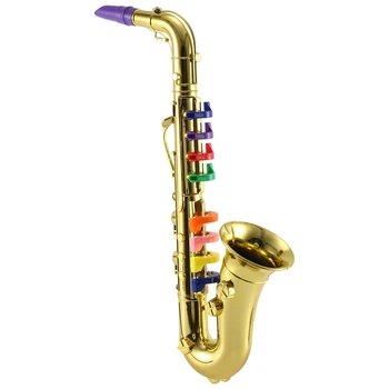 Saxofón 8 Farebné Tlačidlá Kovový Simulácia Rekvizity Play Mini Hudobné Dychové Nástroje Pre Deti Narodeniny Hračka