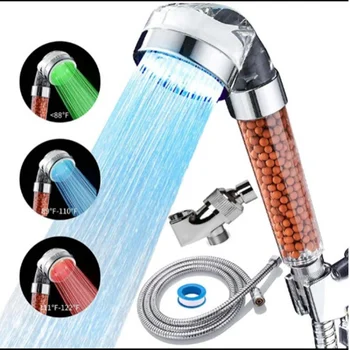 Sprcha Hlavu Farba LED Zmena Filter Filtrácia Vody Ukladanie Sprej Ručný Showerheads s Hadicou a Base