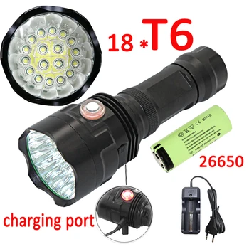 USB Nabíjateľné 18x XML-T6 LED Baterka 20000LM baterky Lampy Silný lanterna pre kempovanie +26650 Batérie + Nabíjačka