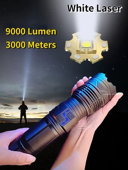Vysoký Výkon LED Laserové Svietidla Blesk, Reflektor, Dlhý Rad Zoom nabíjateľná Núdzové Pochodeň Taktická Baterka Power meter