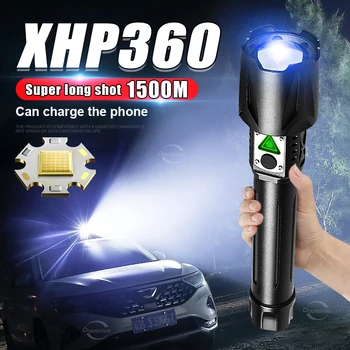 XHP360 2023 NOVÝ Ultra Výkonné LED Baterky sebaobrany EDC Kempovanie Vodotesné Svietidlo 5000LM Vysoký výkon Horáka Flash Svetlá