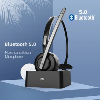 Šumu Bluetooth Headset s Mikrofónom Bezdrôtové pripojenie na Uchu Slúchadlá s Nabíjaciu Základňu pre Call Centrum
