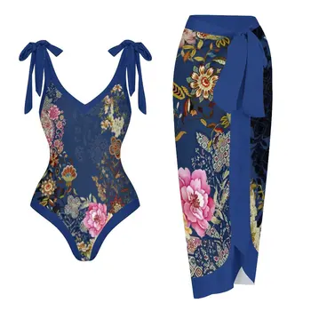 Ženské Retro Plavky Kvetina Tlače Reverzibilné jednodielne Plavky zakryť Dovolenku plážové oblečenie plavky