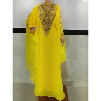 Žltá Kaftany Farasha Abaya Vyšívané Georgette Šaty Veľmi Efektné Dlhé Šaty